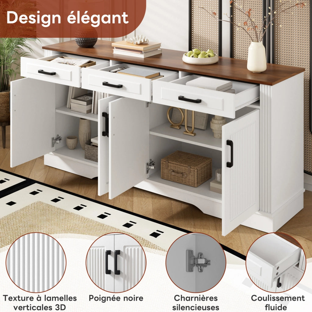 Credenza e madia con 4 ante, 3 cassetti e 2 vani con ripiani fissi, per soggiorno e sala da pranzo, 160 × 40 × 75 cm