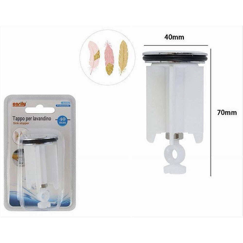 Trade Shop - Tappo Lavandino Bagno Lavabo Bidet Universale 40mm Con Motivo Piume Bianco 87274 -