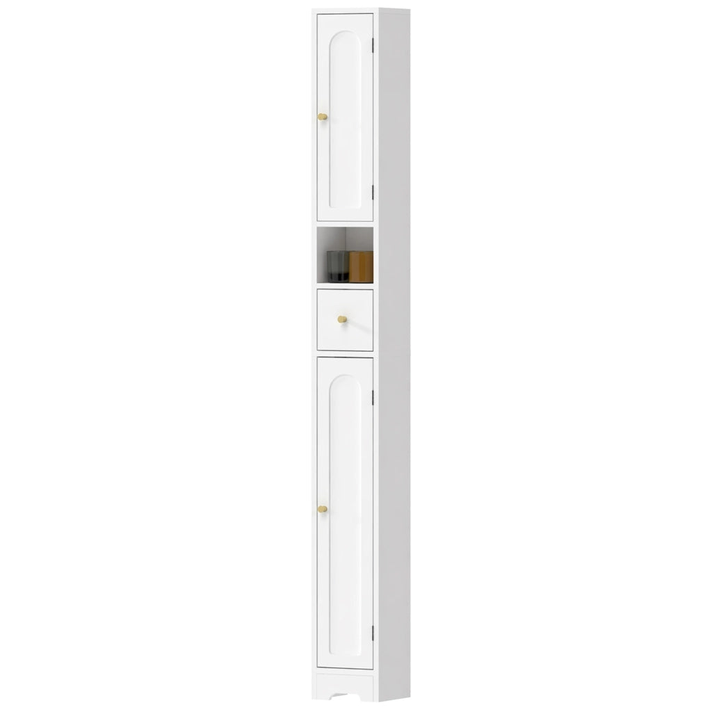 Armadietto Bagno Stretto con Cassetto Ante Curve Ripiano Regolabile ¨C Zephmum ¨C 20x20x185 cm Bianco