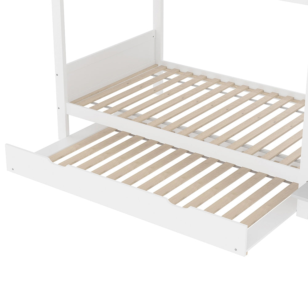 Letto a castello 90x200cm - Xylo - bianco, armadio, ripiani estraibili