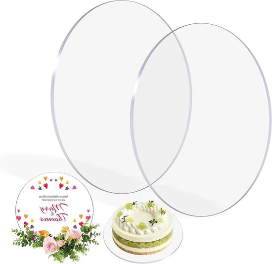 Piatti per torte in acrilico rotondi 24,5 cm - Piatto rotondo per torta trasparente - Piatto per torta in cartone riutilizzabile - Disco circolare per torte e progetti di artigianato DIY - Set da 2