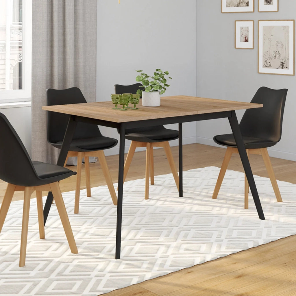 IDMarket - INGA Tavolo rettangolare allungabile scandinavo 4-8 persone piano in legno gambe nere 110-150 cm