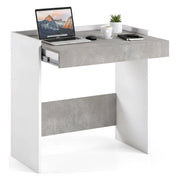 Scrivania Adri, Scrittoio moderno con cassetto, Tavolo da studio o ufficio porta PC portalibri, Made in Italy, Cm 80x40h79, Bianco e Cemento