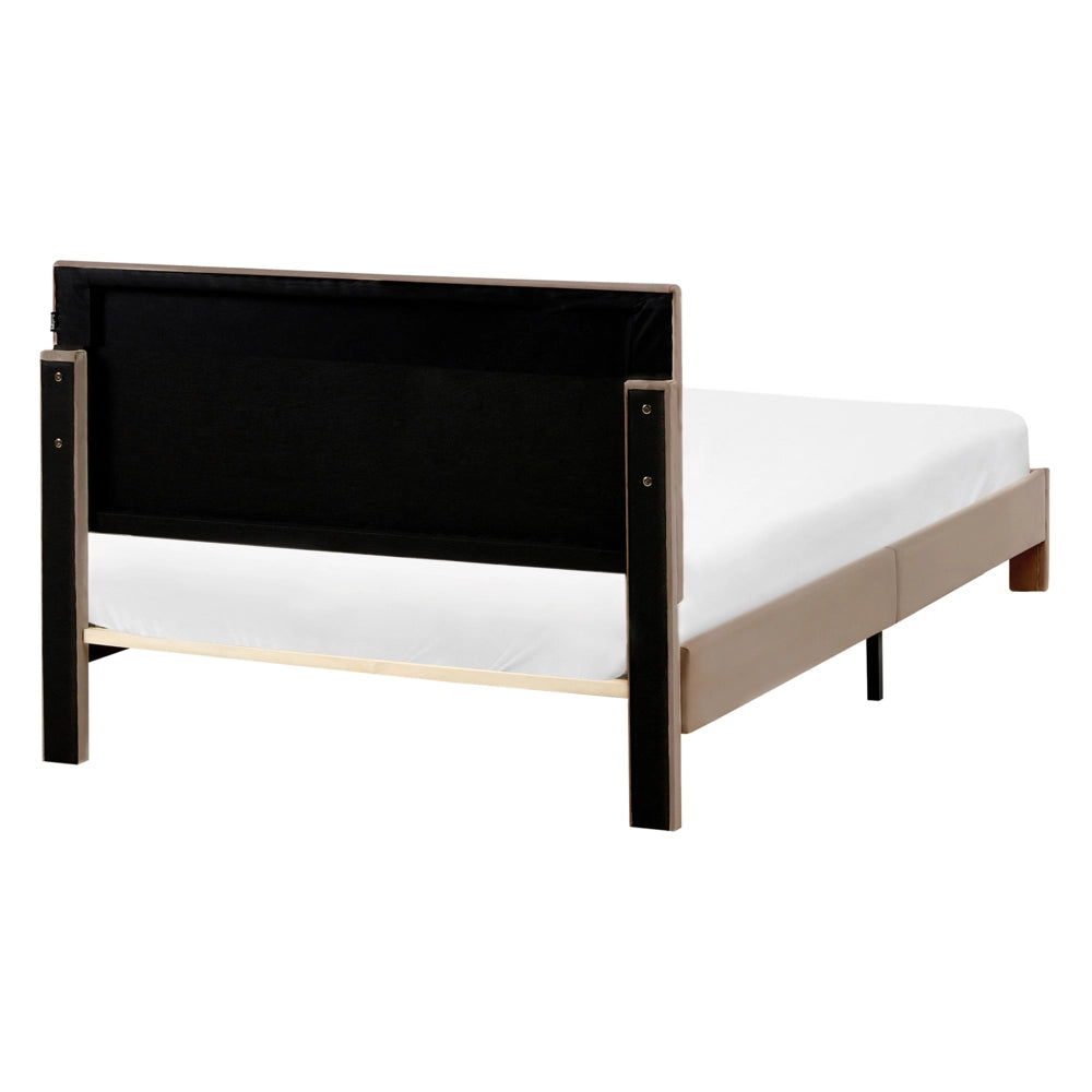 Letto matrimoniale 120 x 200 cm Tortora Rivestimento in velluto 4ft con cassetti Testiera Base a doghe Moderno