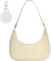 Borsa a tracolla in nylon Y2K per donna - Mini borsa con applicazione pompon e chiusura a zip - Bianca - Ideale come regalo per Natale, compleanno e anniversario - 27*23*7 cm