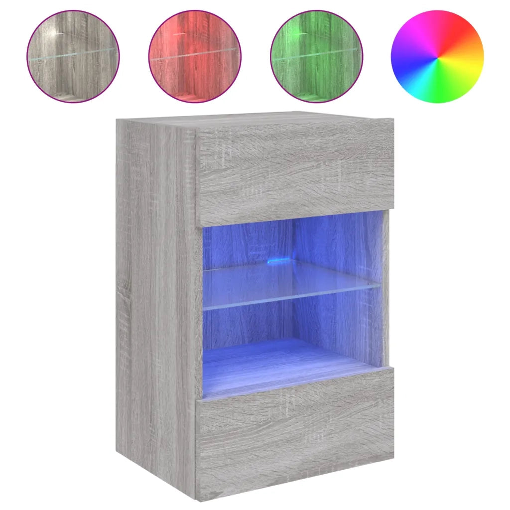 Mobile TV a Parete con Luci LED-Mobile TV a Muro Grigio Sonoma 40x30x60,5 cm