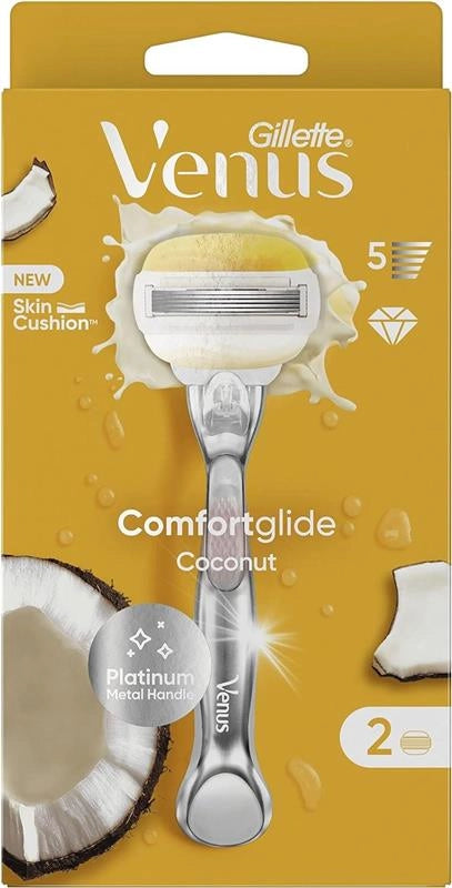 GILLETTE VENUS COMFORTGLIDE RASOIO DONNA COCCO PLUS OLAZ 2 LAME RICAMBIO (DA 5 LAME) E 1 MANICO