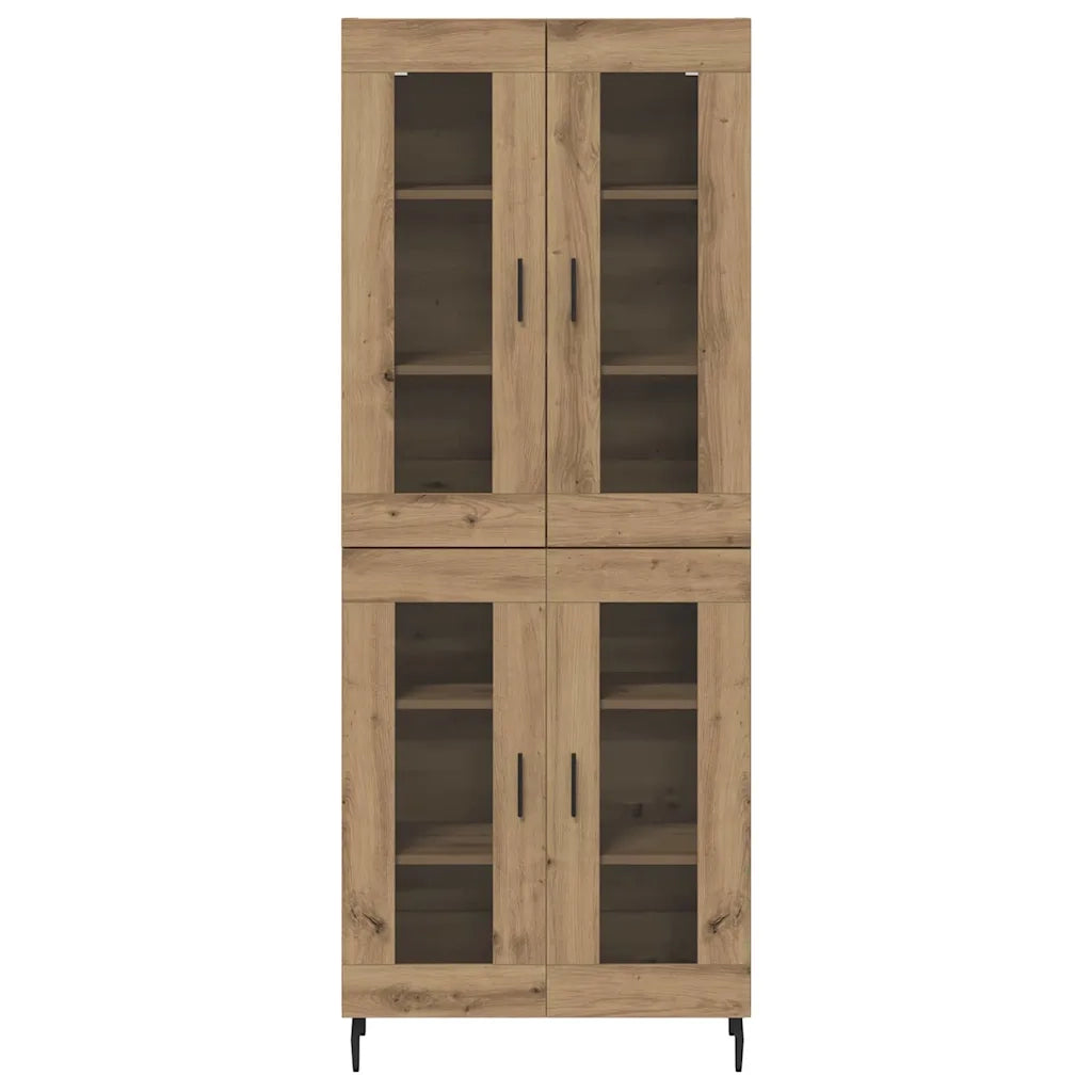Credenza 2 pz | Madia | Buffet da pranzo | Armadio da pranzo Rovere artigianale Legno Stratificato e Vetro