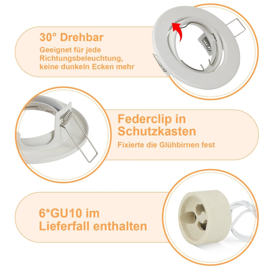 ZMH Faretto da soffitto LED 6 Pezzi con Attacco GU10 Orientabile 30° Lampade Alogene