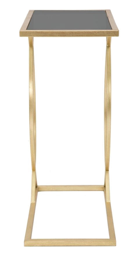 Tavolinetto da Divano Glam 45,5x25,5x60 cm in Ferro e Vetro Nero e Oro
