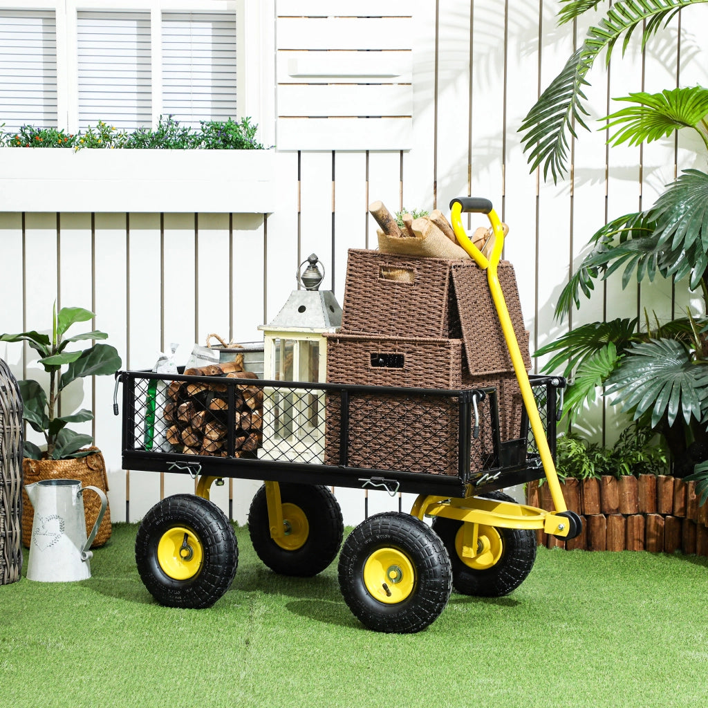 Carrello da Giardino in Acciaio ¨C zephmum ¨C Nero e Giallo 104x54x51 cm