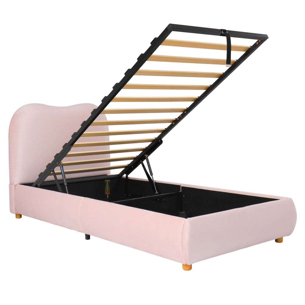 Upholstered Storage Bed;90x200 cm;hydraulic lift system;velvet upholstery;pink