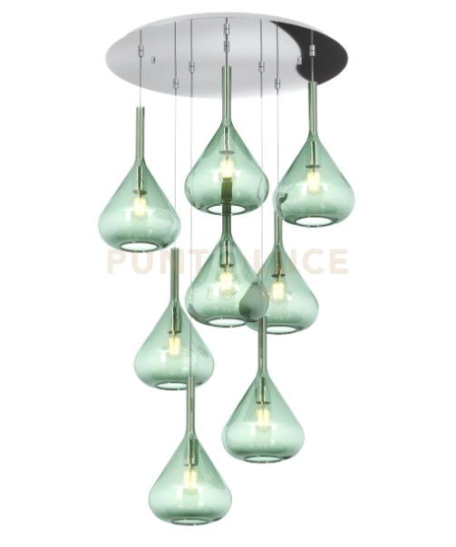 SOSPENSIONE CROMO 8 LUCI TONDA VETRI VERDE 1177CR-S8 T-VE