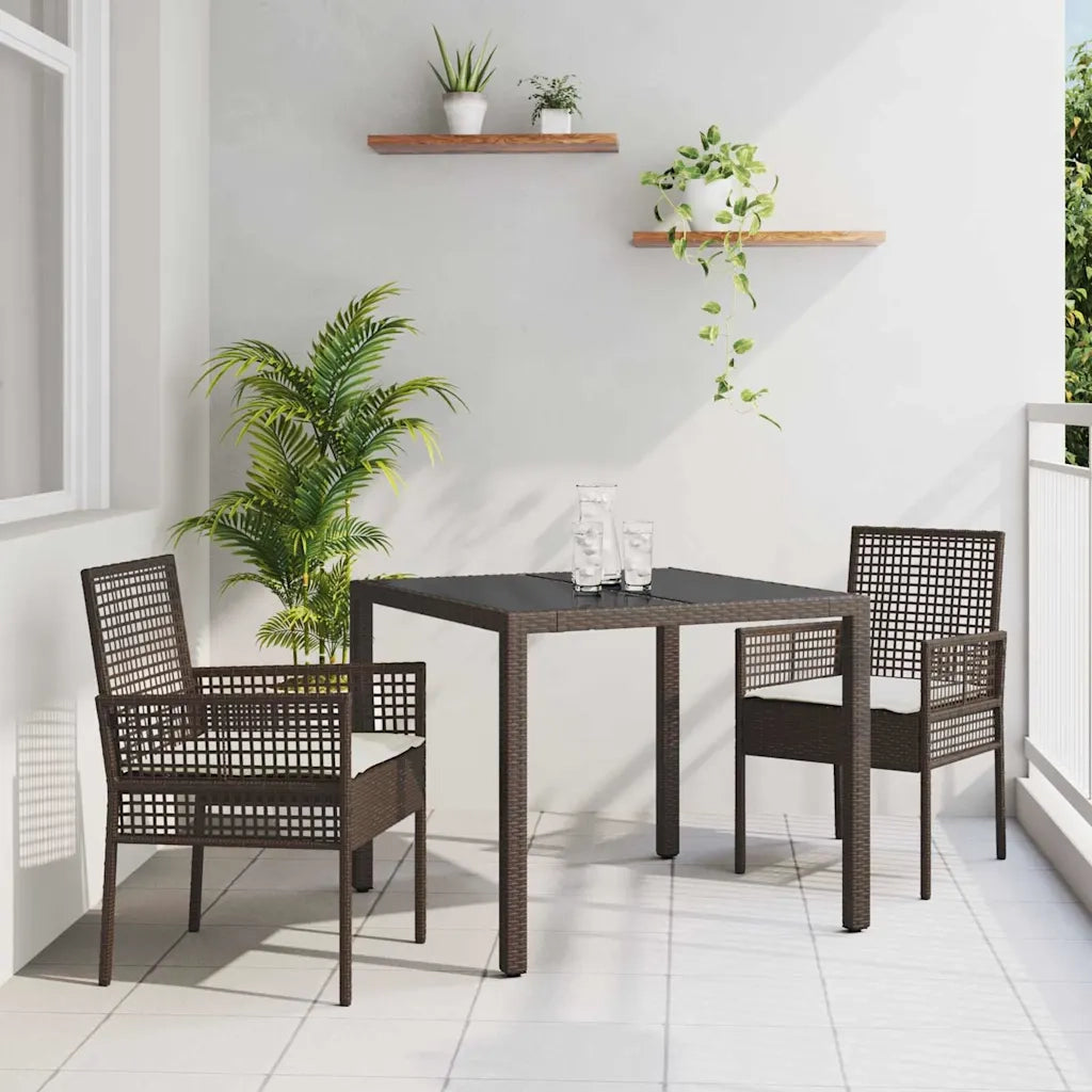 Set da Pranzo per Giardino 3 pz | Set Salotto da Giardino Marrone polyrattan