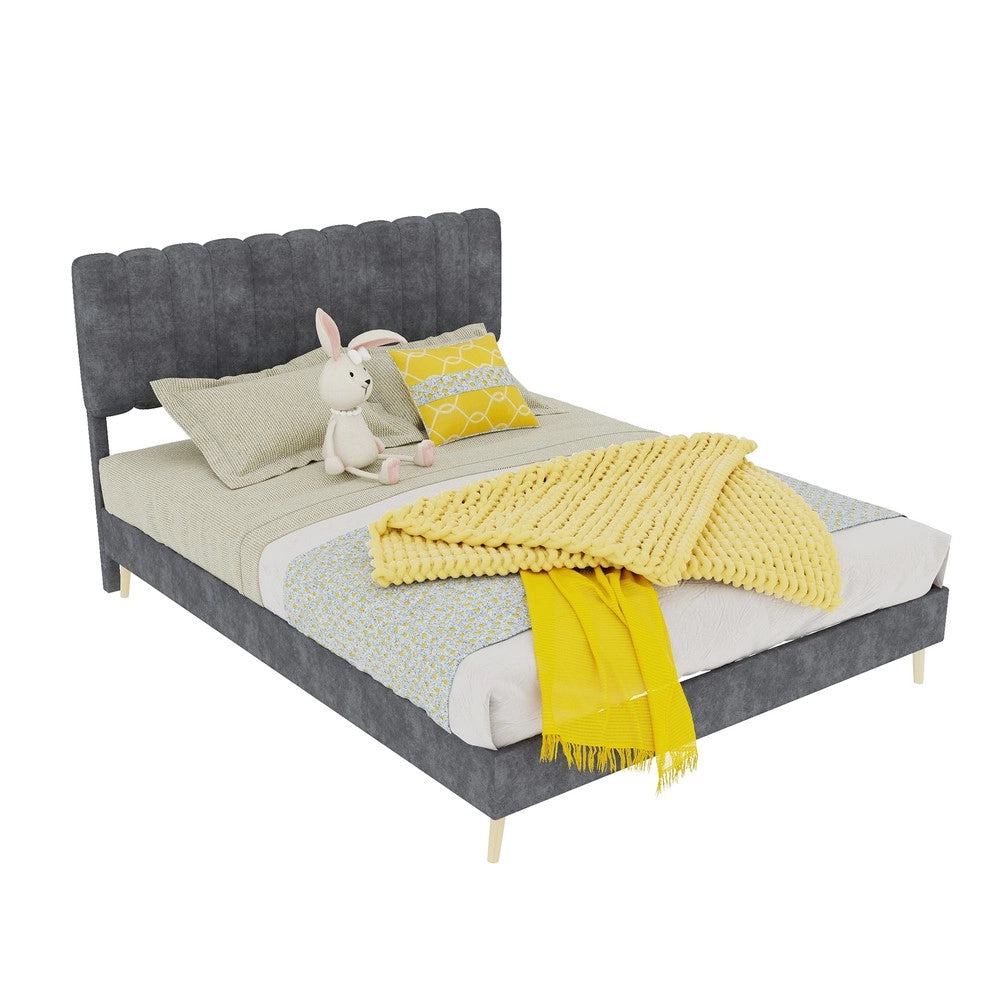 Letto Imbottito con Testiera Morbida ¨C MINIMAL ¨C Grigio 140x200 con Materasso