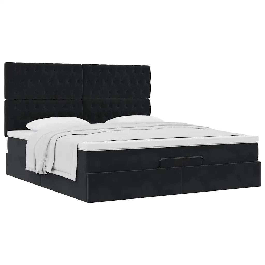 Struttura Letto Pouf con Materassi Nero 200x200 cm Velluto 3313567