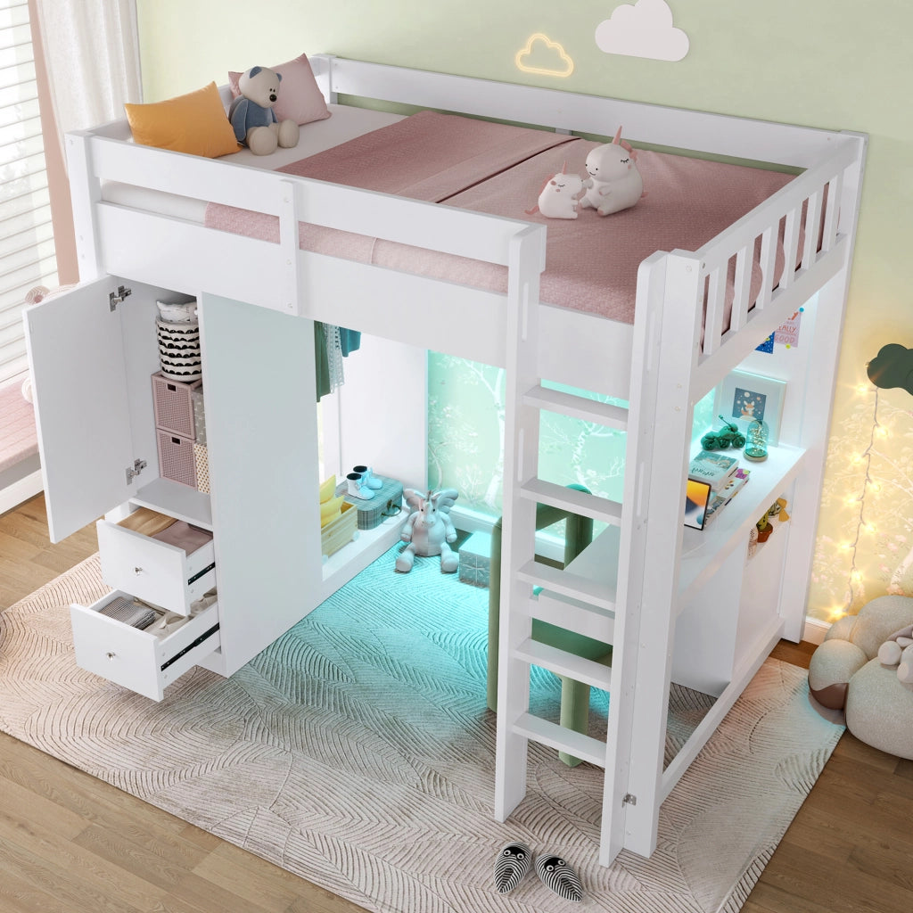 Letto a castello bianco con funzione scrivania sottostante 90x200 cm