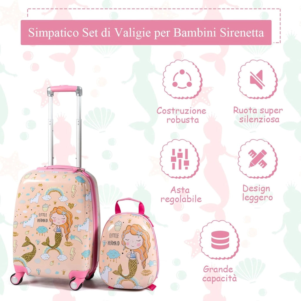 Set di Valigia per Bambini, 18" Valigia+ 12" Zaino, 2 Pezzi, con Ruote Girevoli a 360° e Maniglia Retrattile, Ideale per Viaggiare in Modo Comodo e Divertente (Modello 3)