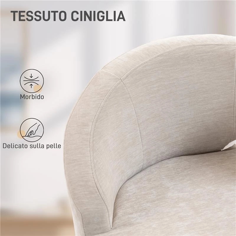 SEDIA MODERNA RIVESTITA IN CHENILLE BIANCO CREMA CON SCHIENALE AD ARCO, 69X65X67 CM