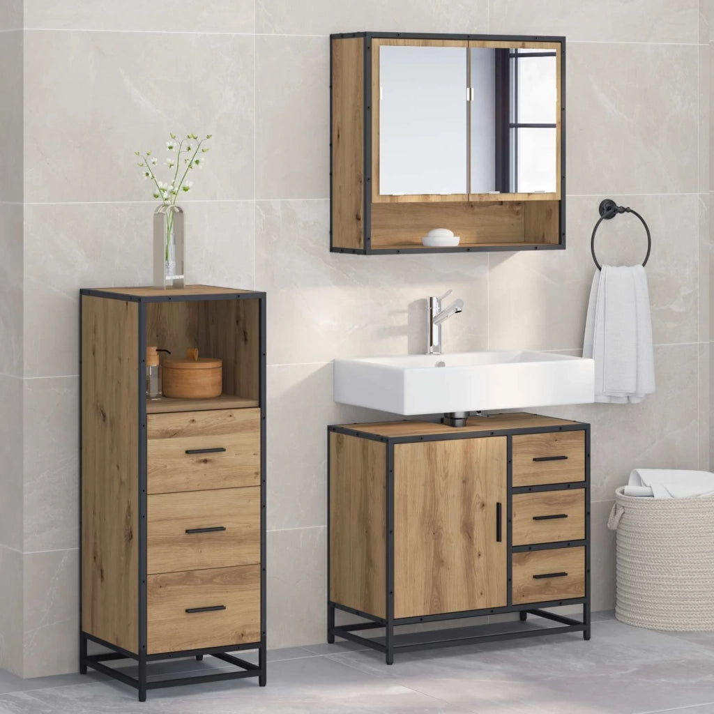 Set di mobili per il bagno con porta 3 pcs Rovere artigianale 3402333