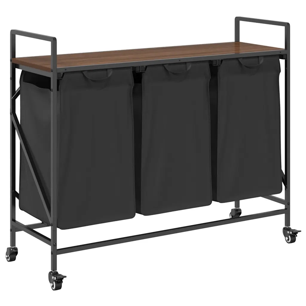 Cesto della Biancheria 3 Scomparti con Ruote Rovere Marrone CFW5072834