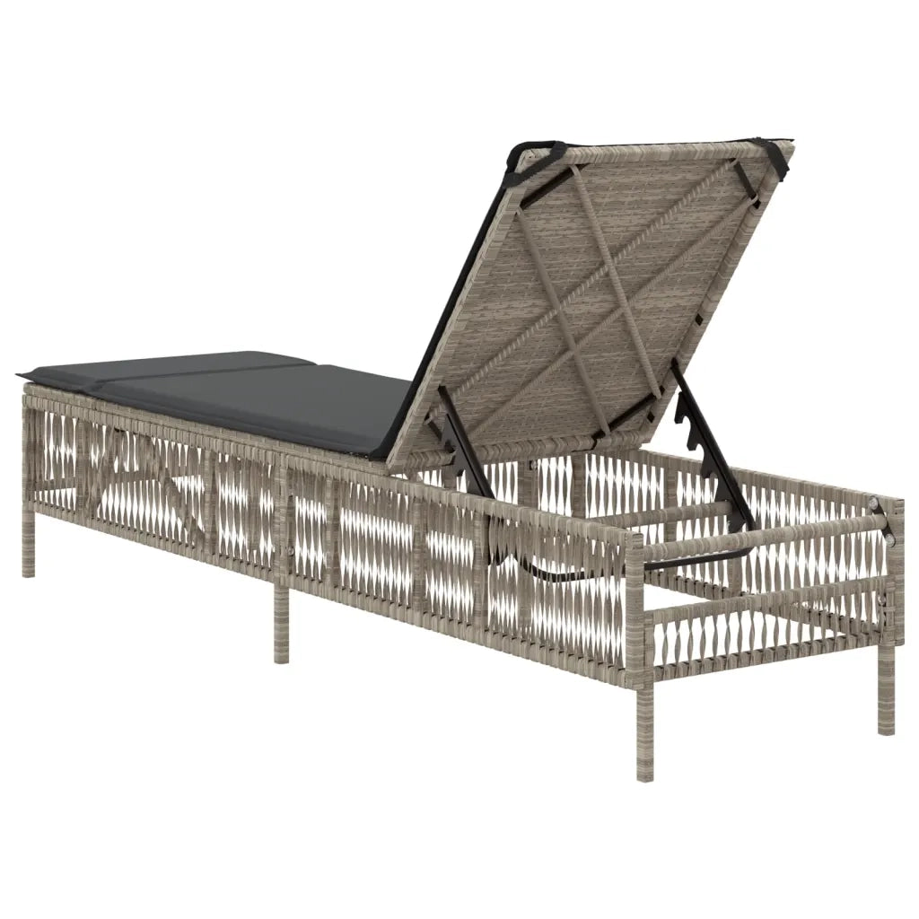 Lettino Prendisole con Cuscino Grigio Chiaro in Polyrattan 4002742