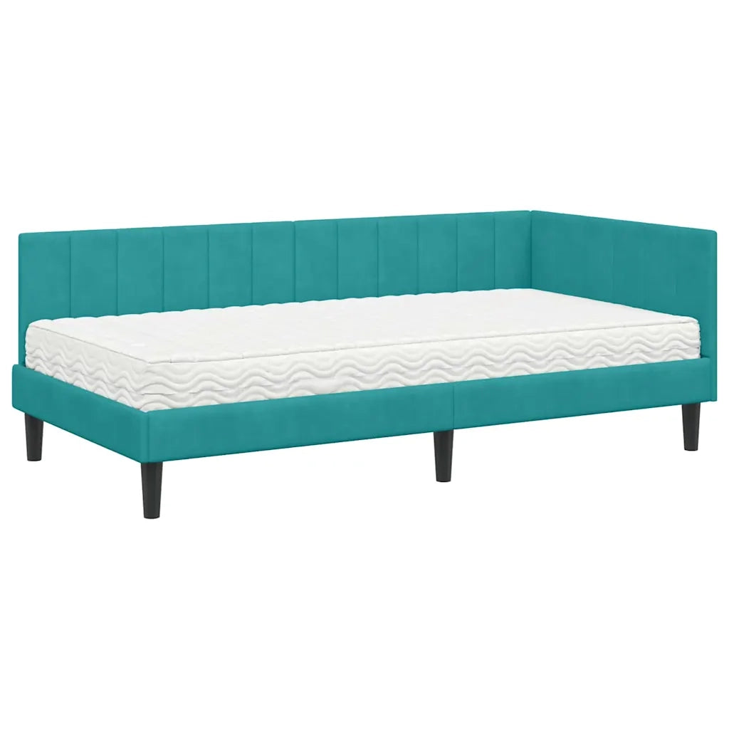 Struttura Letto Angolare con Materasso 2 pcs Turchese Velluto