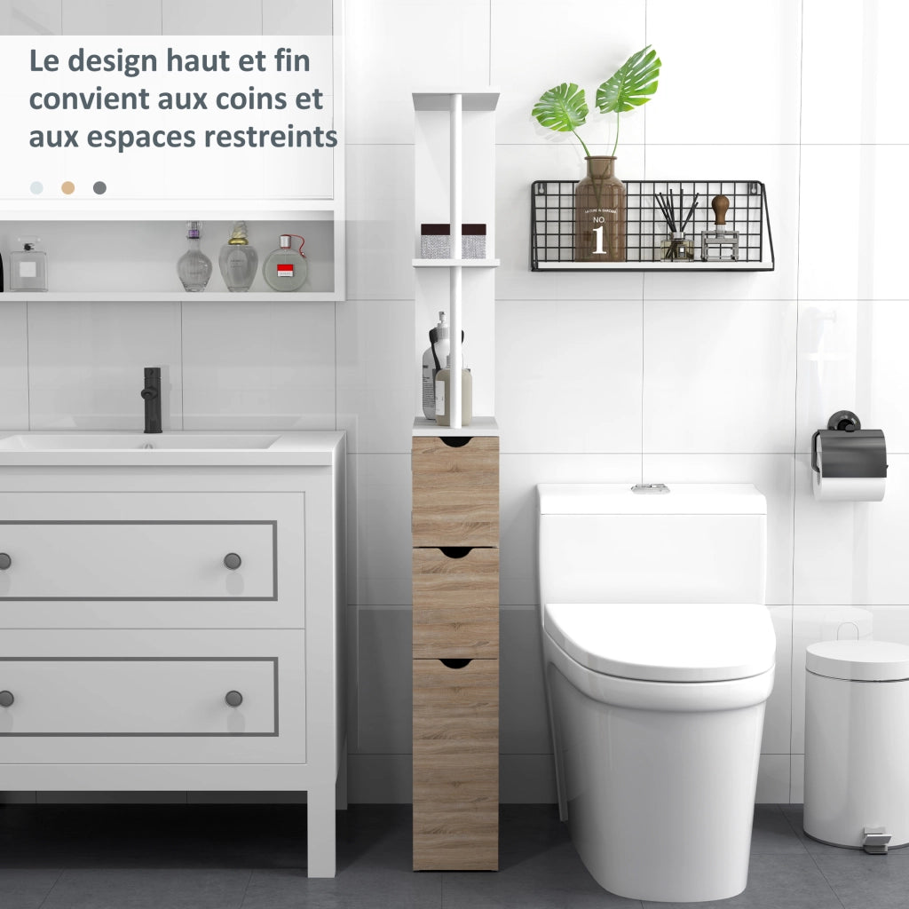 Mobile colonna bagno con cassetti e ripiani ¨C zephmum ¨C 15x33x136,8 cm bianco