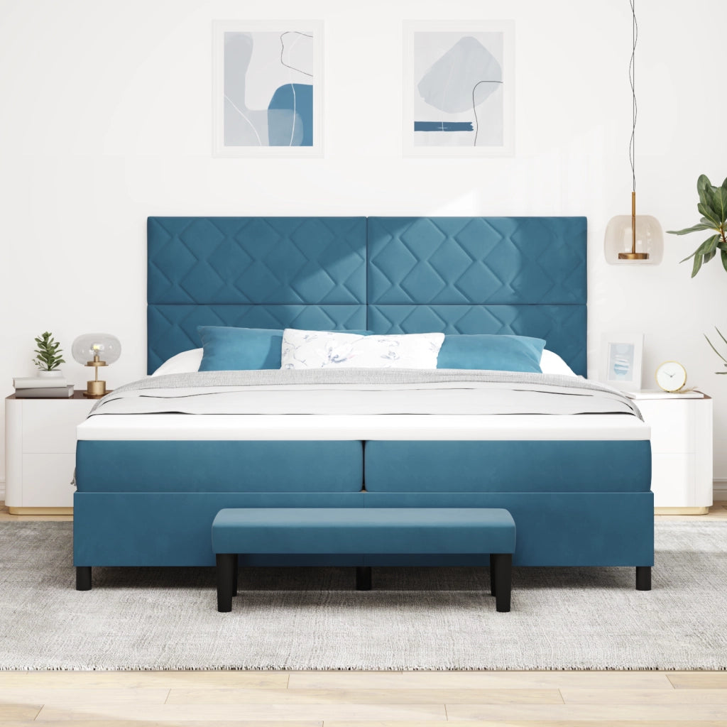 Letto a Molle con Materasso e Panchina Blu Scuro 200x200 cm Velluto