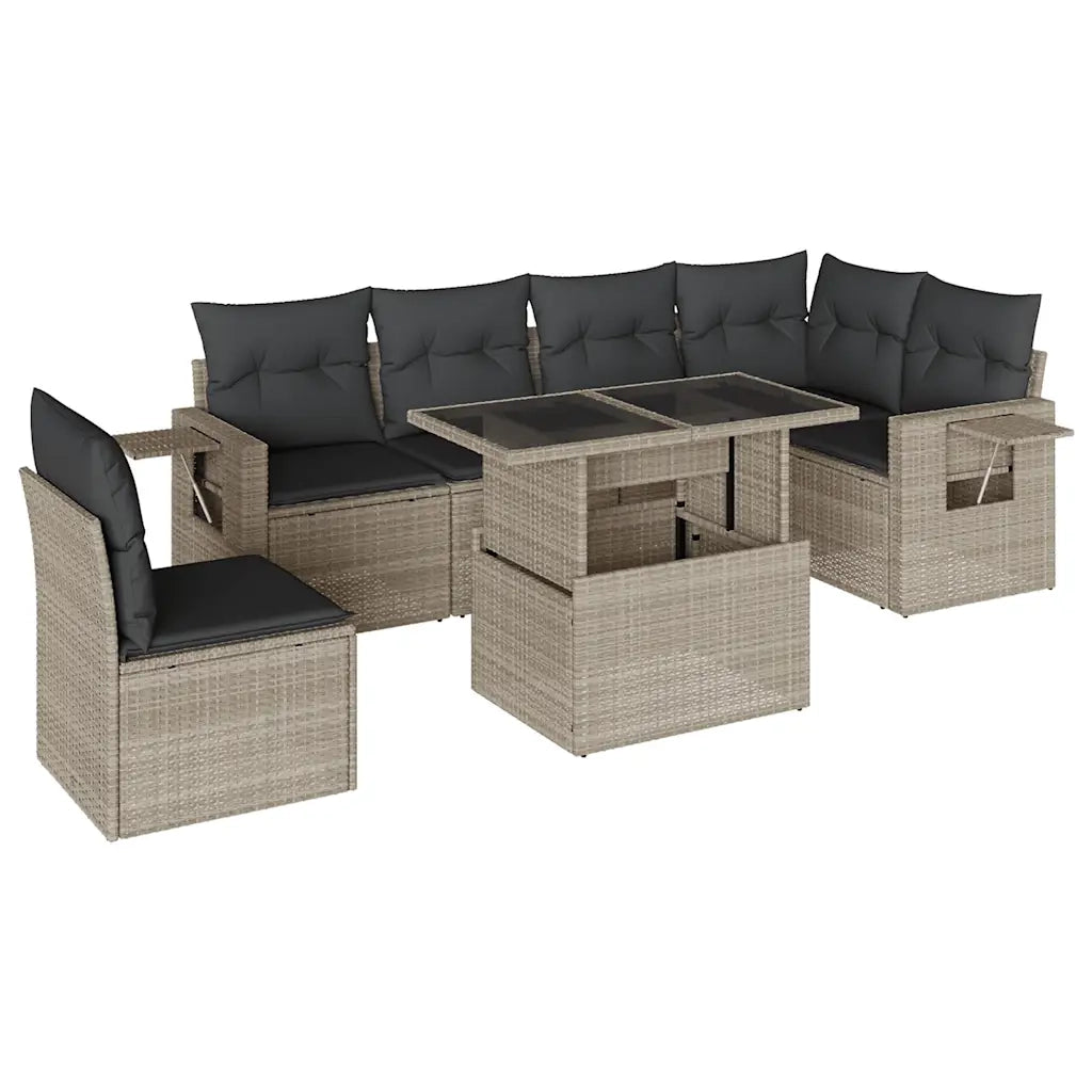 Set Divani da Giardino 7pz con Cuscini Grigio Chiaro Polyrattan
