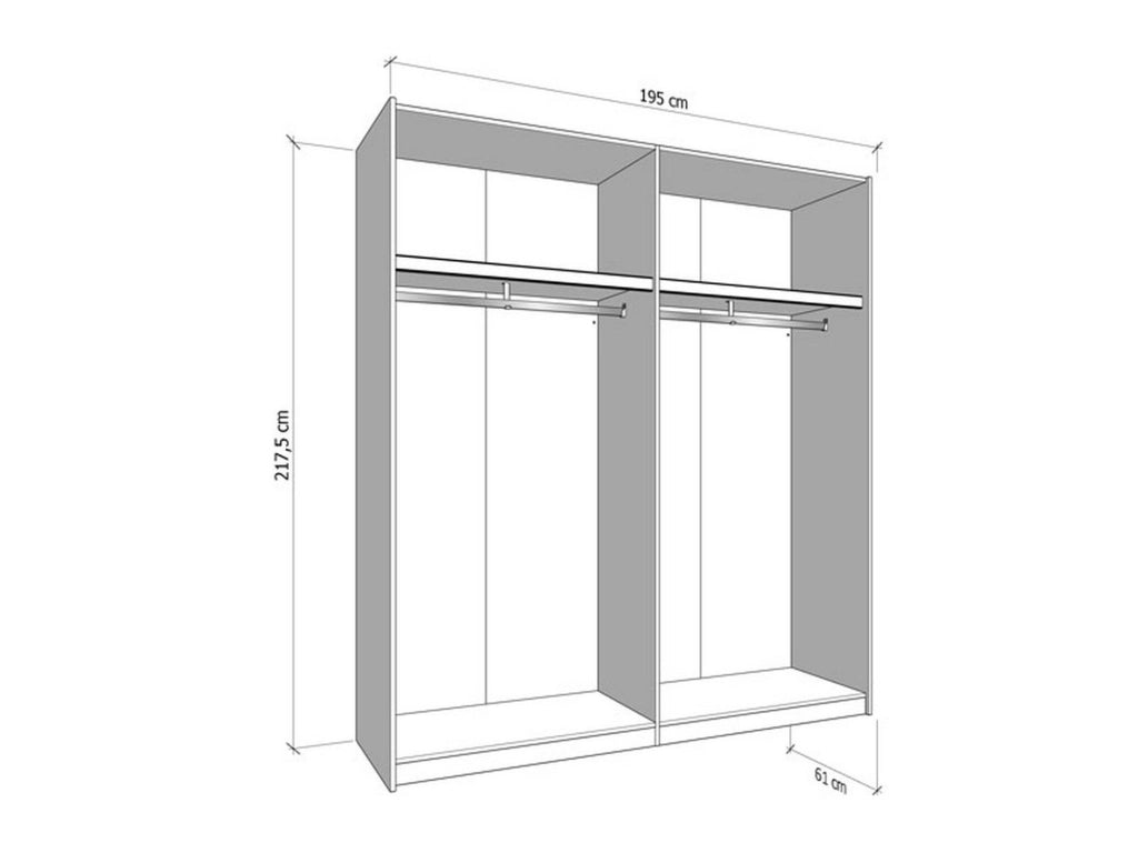 Armadio Camera da Letto Cariano, Guardaroba Grande 2 Ripiani, 195x217.5h cm Bianco Opaco