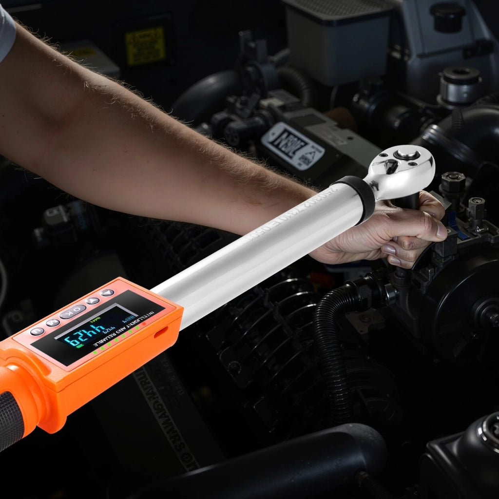 Set 2 Pezzi Chiavi Dinamometriche Digitali 1/2" e 3/8" SX3812, Precisione ±2% 72 Denti con Display LCD e LED per Officina e Auto