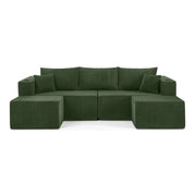 Divano angolare modulare 3 posti - con pouf mobili e tasche laterali - in corda verde