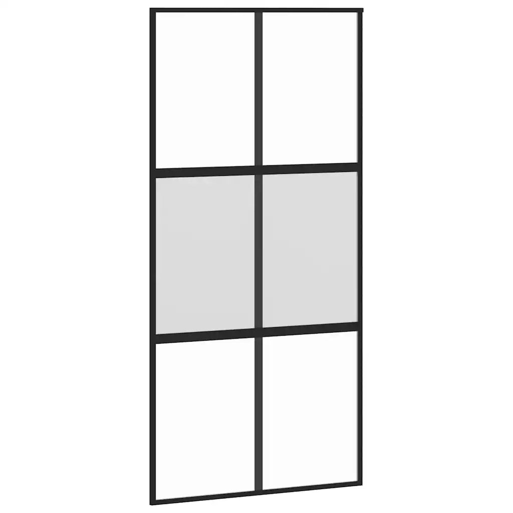 Porta Scorrevole Nera 102,5x205 cm Vetro Temperato e Alluminio 155212