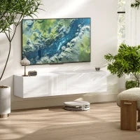 Mobile TV Sospeso per Televisori da 45"-55"-65" con 2 Armadietti e Ante a Ribalta, 140x33x29.8 cm, Bianco