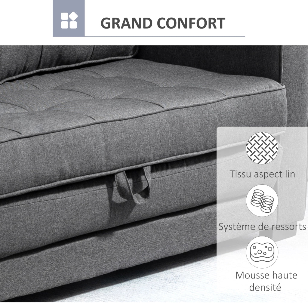 Divano letto 2 posti tessuto grigio ¨C Xylo ¨C dossier capitonn¨¦ 147,5x75x85 cm