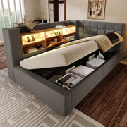 Letto imbottito con LED, contenitore idraulico e testiera a L
