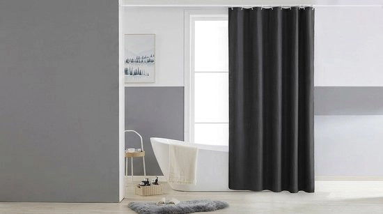 Douchegordijn per angolo e piccola vasca, poliestere, impermeabile all'acqua e lavabile, nero, 90 x 180 cm, con 6 anelli