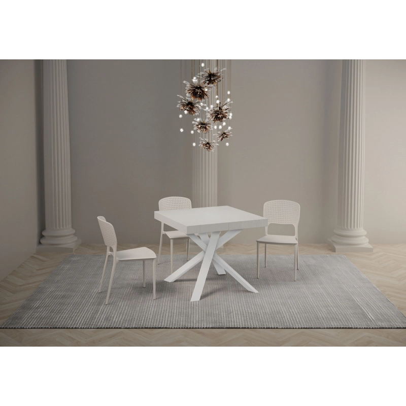 Tavolo allungabile 90x90/194 cm Clerk Premium - gambe Bianche - Bianco Frassino