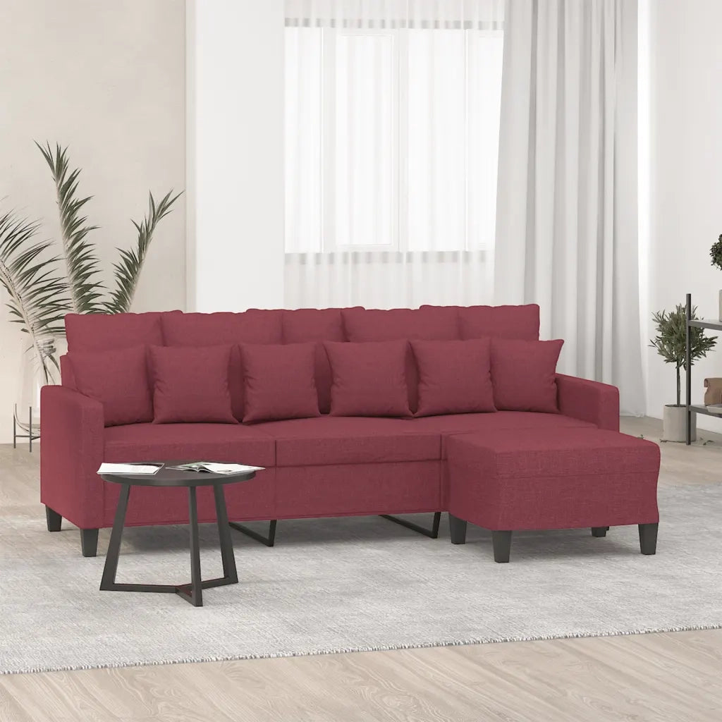 Divano a 3 Posti con Poggiapiedi-Sofa 3 Posti con Poggiapiedi Rosso Vino 180 cm in Tessuto 192285