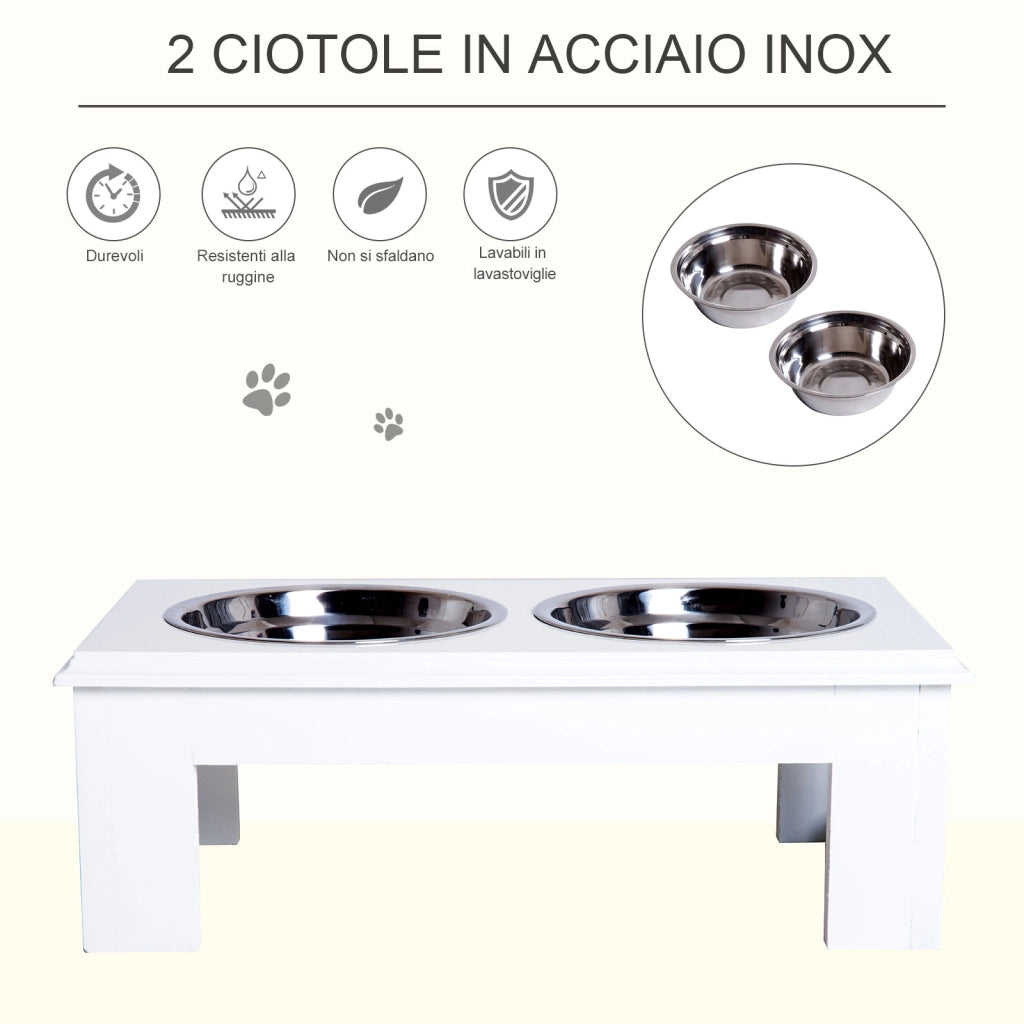 Portaciotole per Cani con 2 Ciotole in Acciaio Inox ¨C Minimal ¨C Bianco