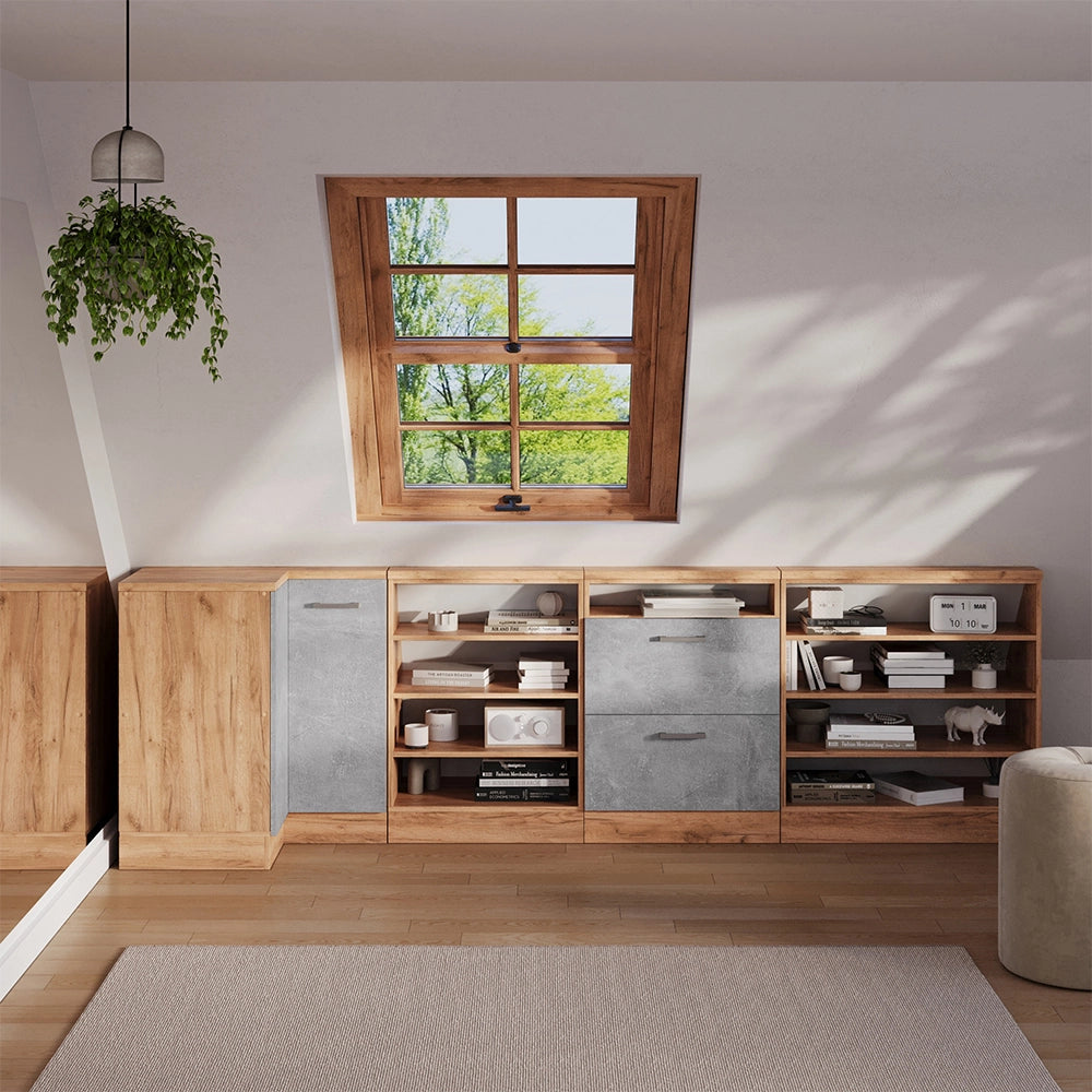 Mobile sottotetto Mobile angolare Rion Calcestruzzo/Rovere dorato 75.6 x 83.8 cm con 1 porta Vicco
