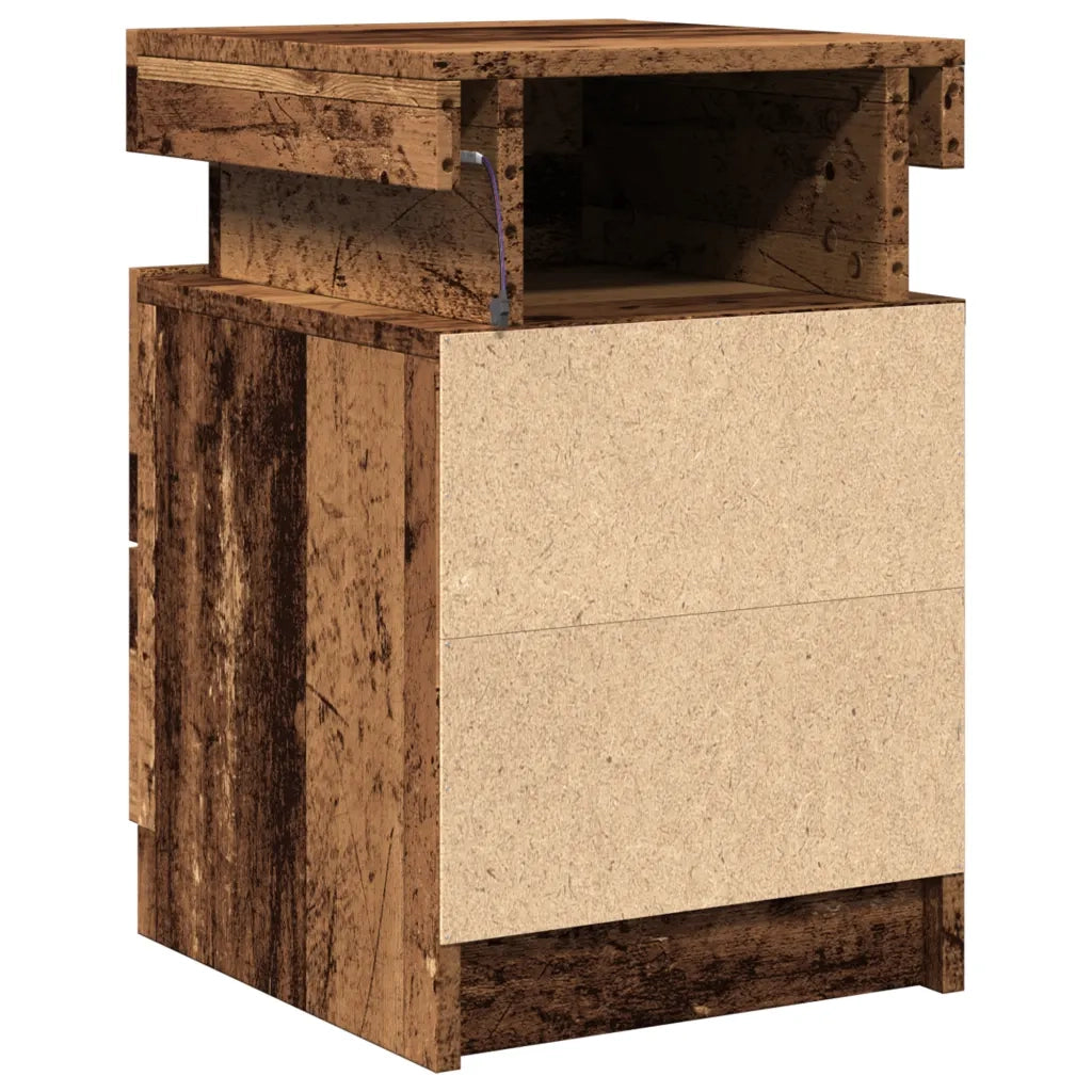Comodini con LED 2 pz-Tavolino da notte Legno Antico 35x39x55 cm in Truciolato