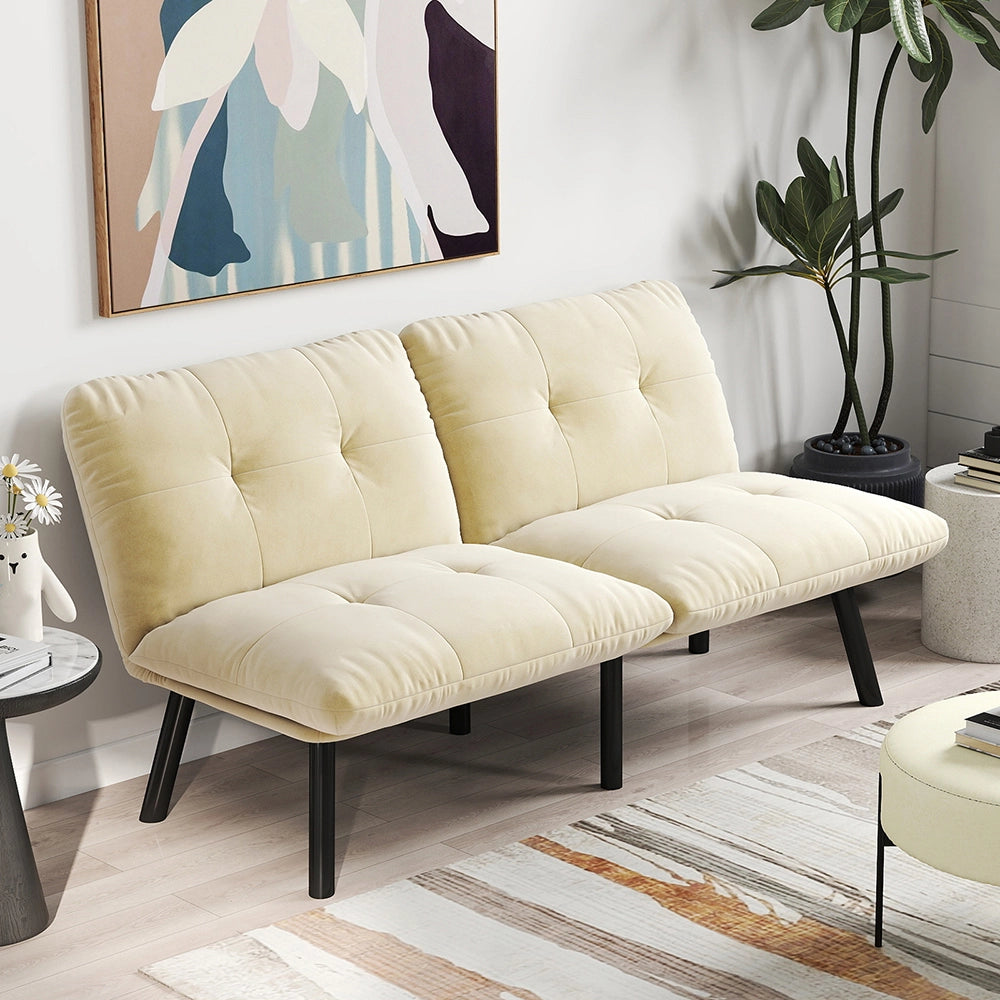 Divano letto - Xylo - 2 posti pieghevole color crema futon poco ingombrante