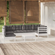 Set Divani da Giardino 7 pz con Cuscini Bianchi Legno di Pino 3096425