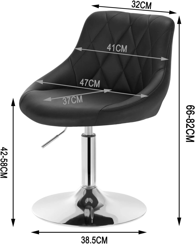 Set di 2 Casa Sedia Alta per Cucina con Schienale in PU, senza Poggiapiedi, l'altezza può essere regolata tra 42-58 cm, Nero, BH241sz-2