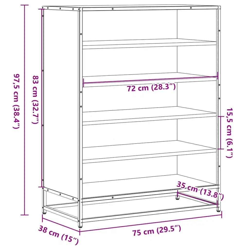 Scarpiera Nera 75x38x97,5 cm in Truciolato e Metallo 3300870