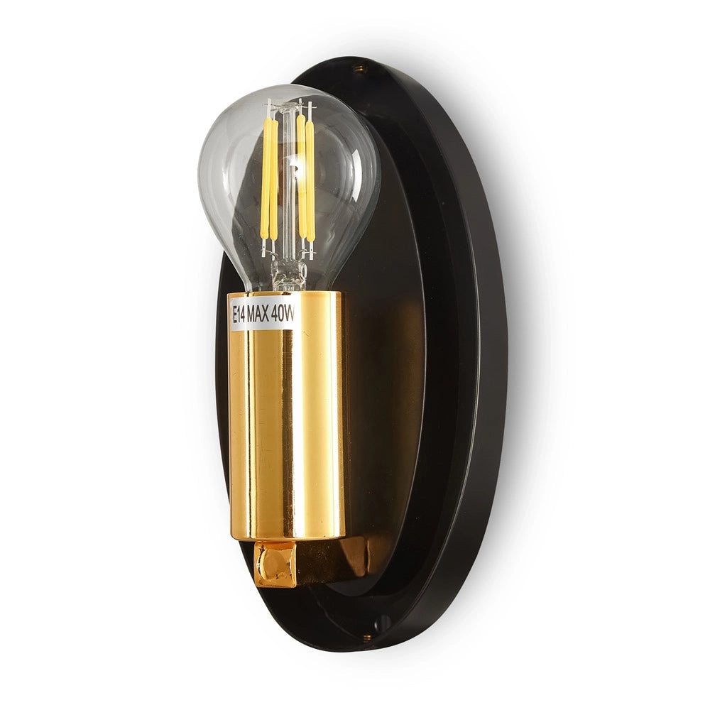 Applique Contemporanea Mabell Metallo Nero 1 Luce Diffusore Vetro Oro