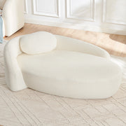 Divano in tessuto teddy con design arrotondato, cuscino integrato, schiuma elastica, beige