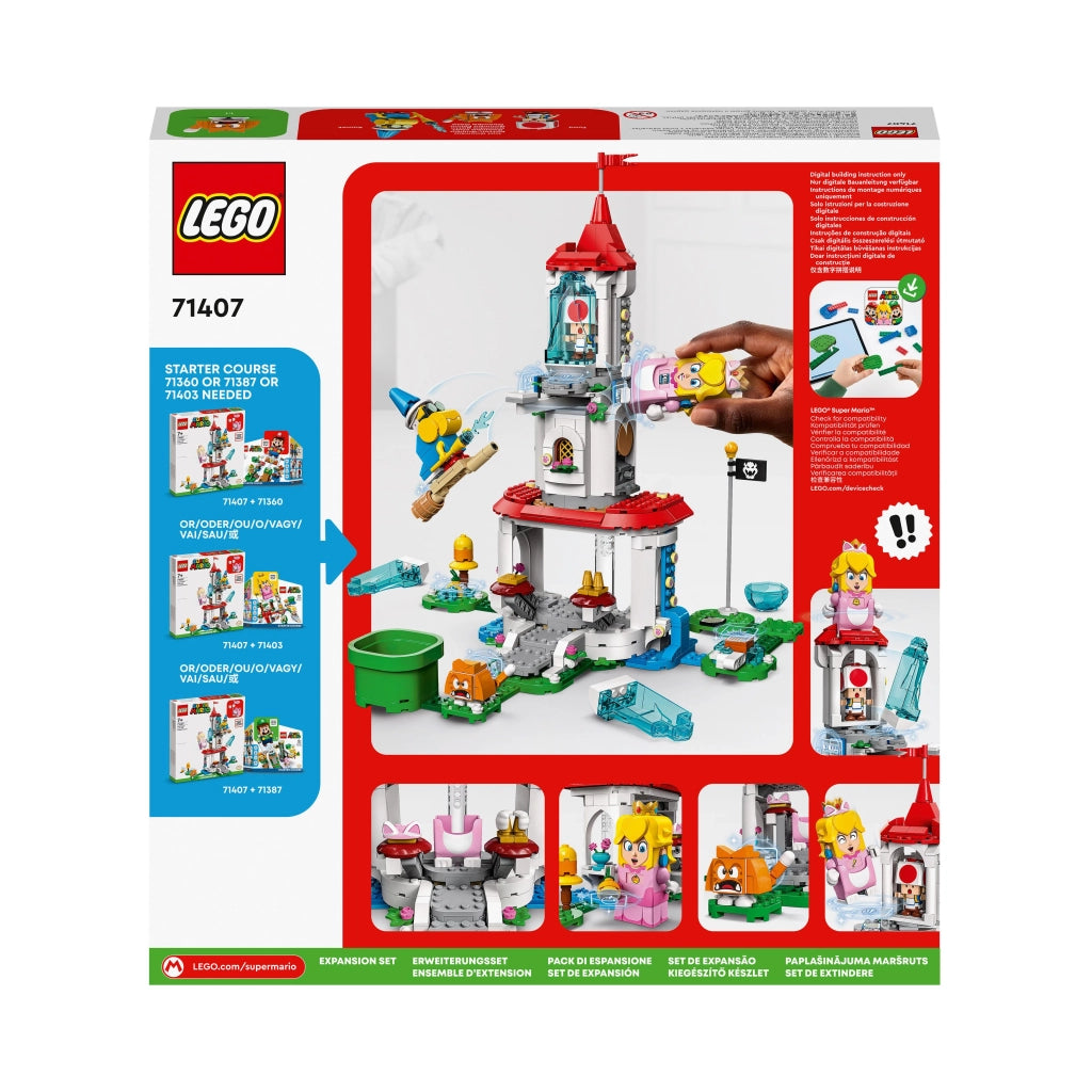 LEGO 71407 Super Mario La Torre di Ghiaccio e il Costume del Gatto Pesca, Set di Espansione, Minifigure di Rospo, Castel